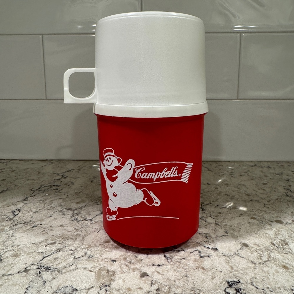 Vintage Campbell's Snowman Red and White Thermos